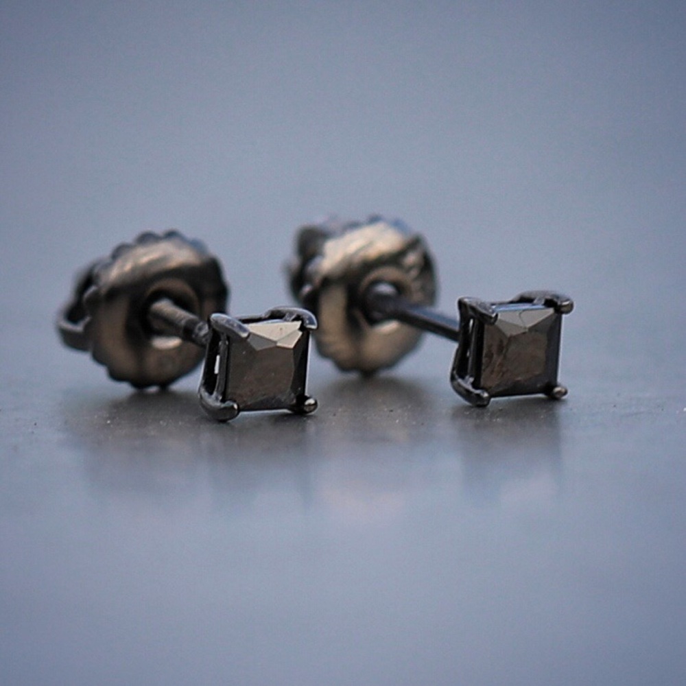 Black Princess Lab Diamond 4mm Stud Earrings
